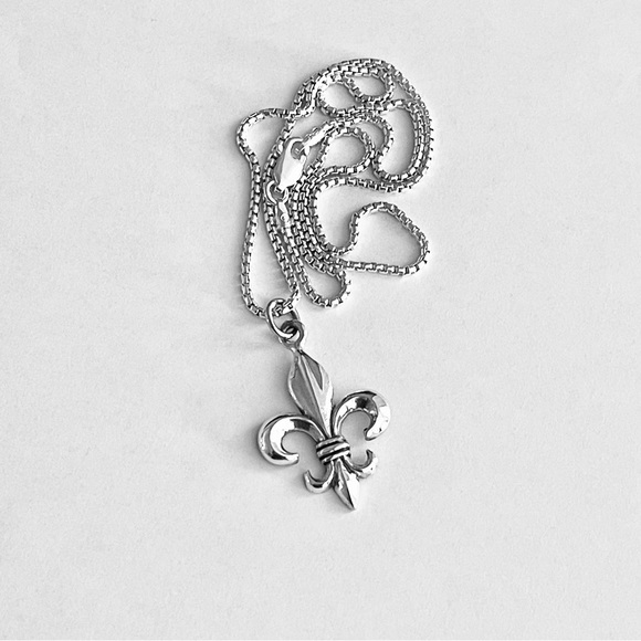 Sterling Silver Fleur De Lis Necklace, Saints Necklaces, Silver Necklace - Picture 6 of 9